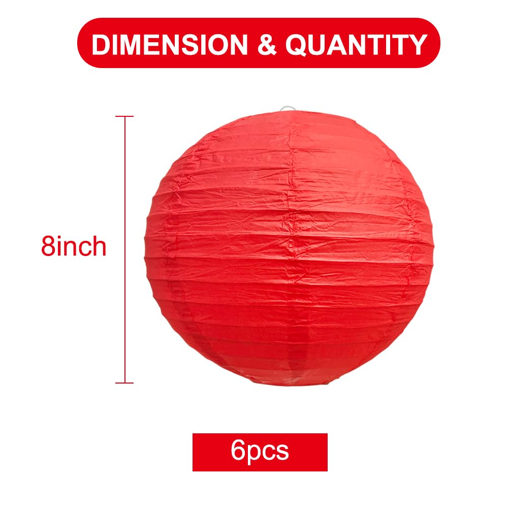 Beishida 8-Inch Red Round Paper Lanterns Decorative Hanging Asia Chinese Japanese Paper Lanterns Lamp For Birthday Wedding Baby