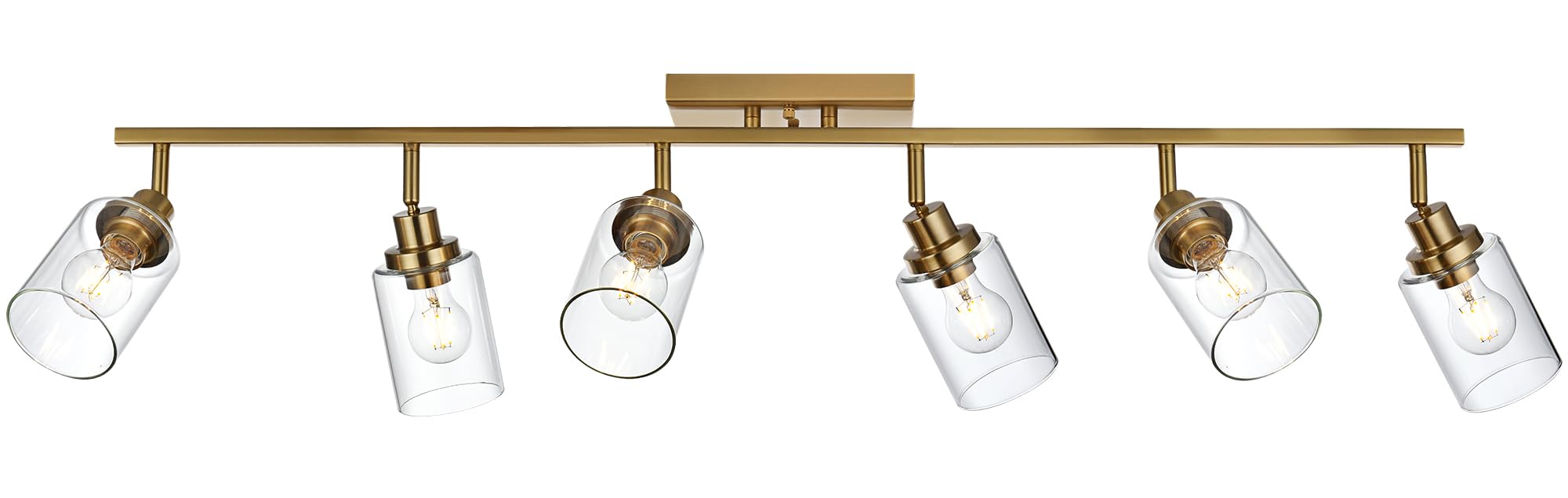 Melucee 6 Light Bathroom Vanity Light Fixtures Multi-Directional Rotating Track Lighting Kit Brass, Ceiling Spotlight Fixture For Kitchen Foyer Bath, Clear Glass Shade
