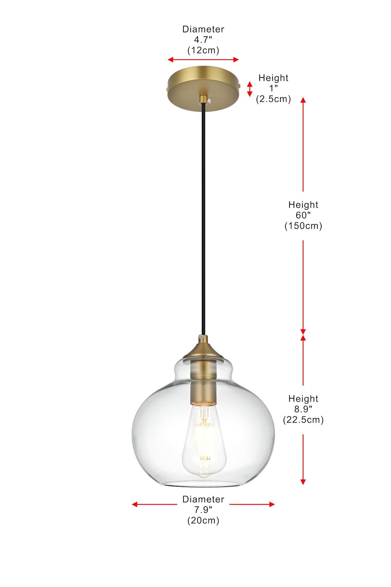 Living District Destry 1-Light Metal Pendant in Brass and Clear