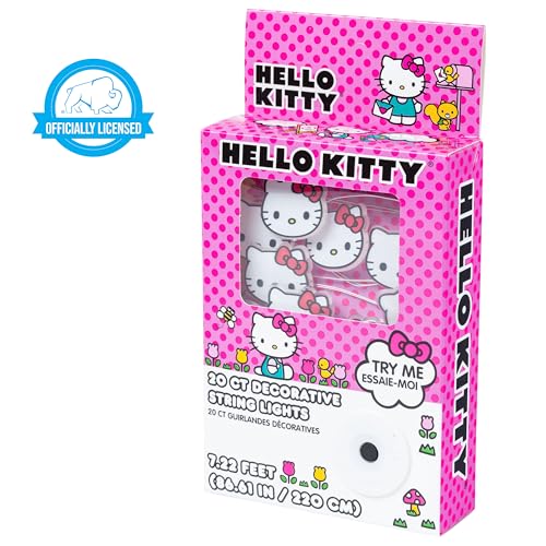 Silver Buffalo Sanrio Hello Kitty Face with Red Bow 20ct Decorative String Lights, 7 Feet Long, Battery Powered (2 AA Batteries