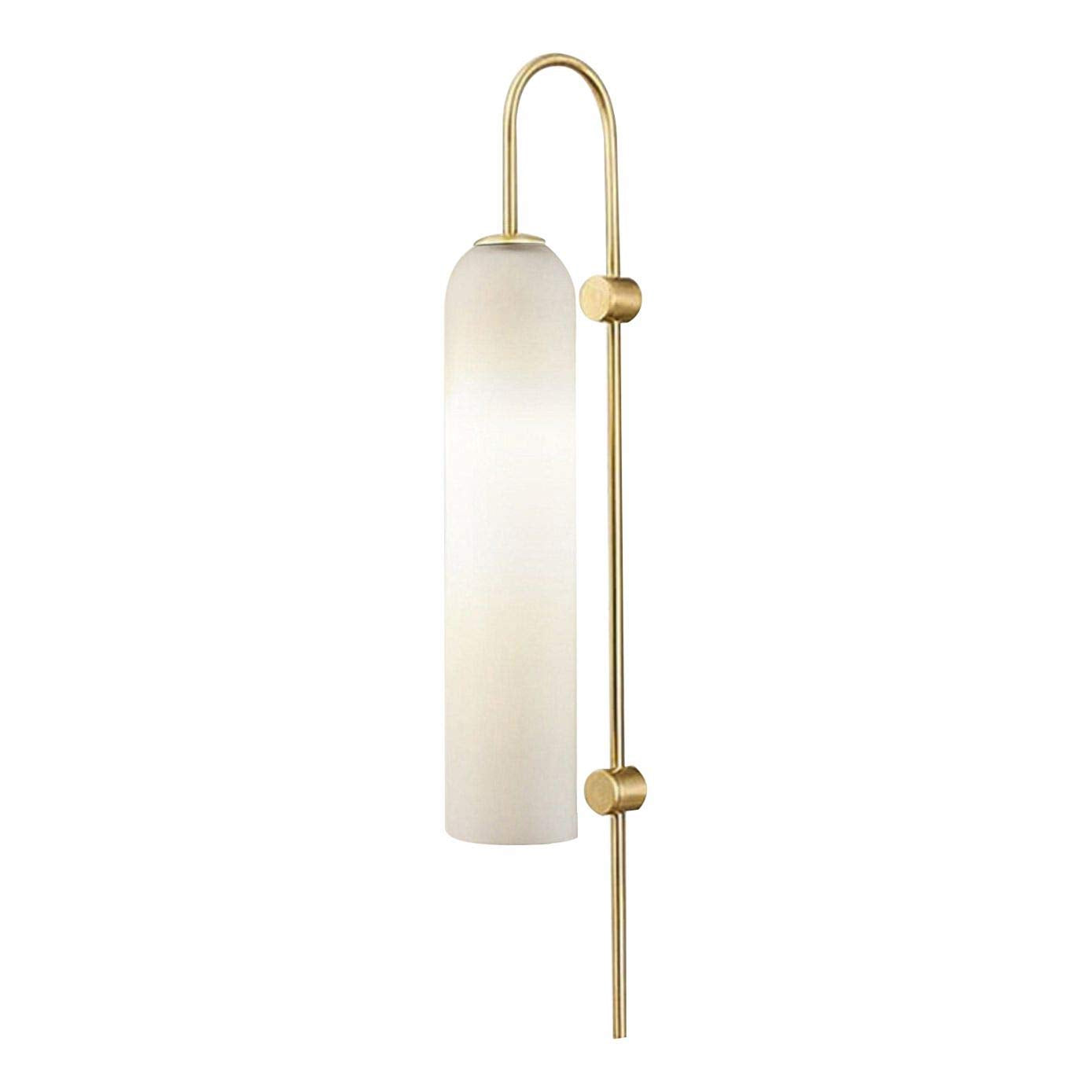 BOKT Mid Century Modern Wall Sconce, 1-Light Brushed Gold Metal, White Glass, Model L0293E01W, Ideal for Bathroom Vanity