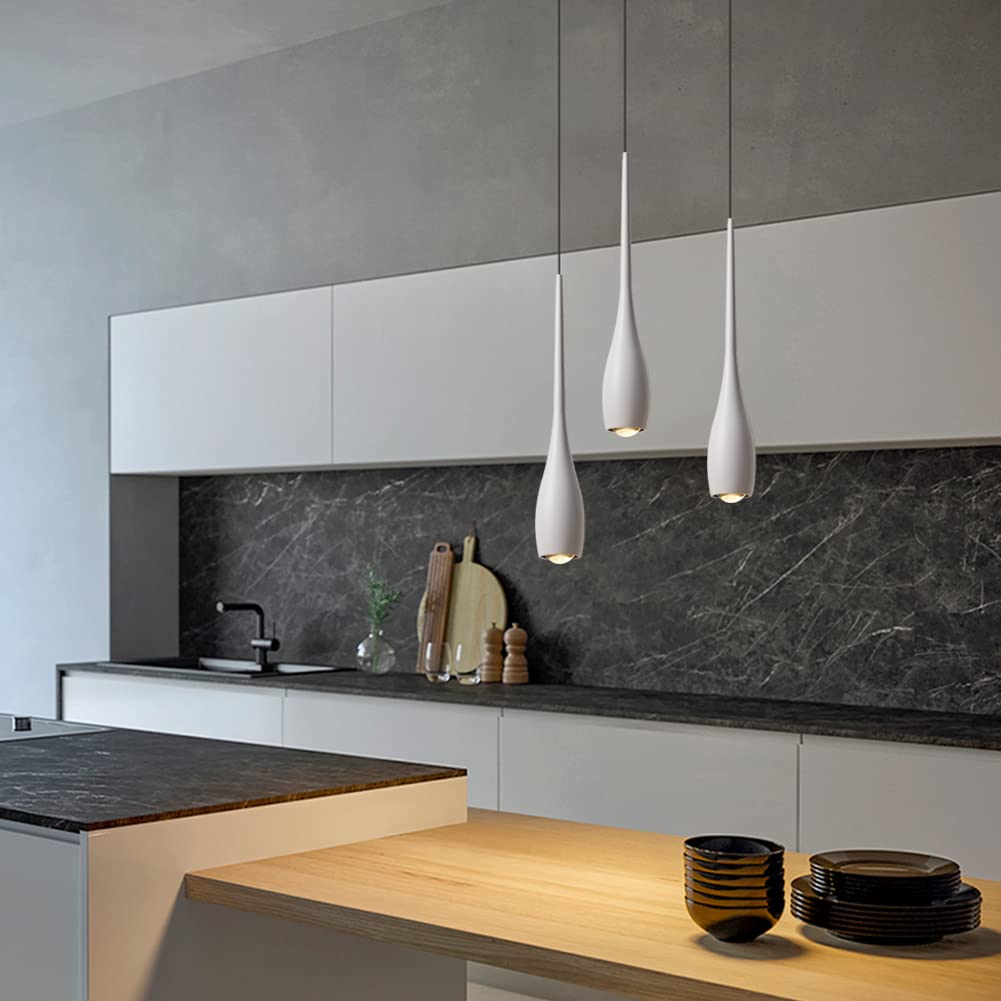 Julin Home White Pendant Light For Kitchen Island, Led Dimmable Pendant Light Fixtures, Small Modern Industrial Hanging Pendant