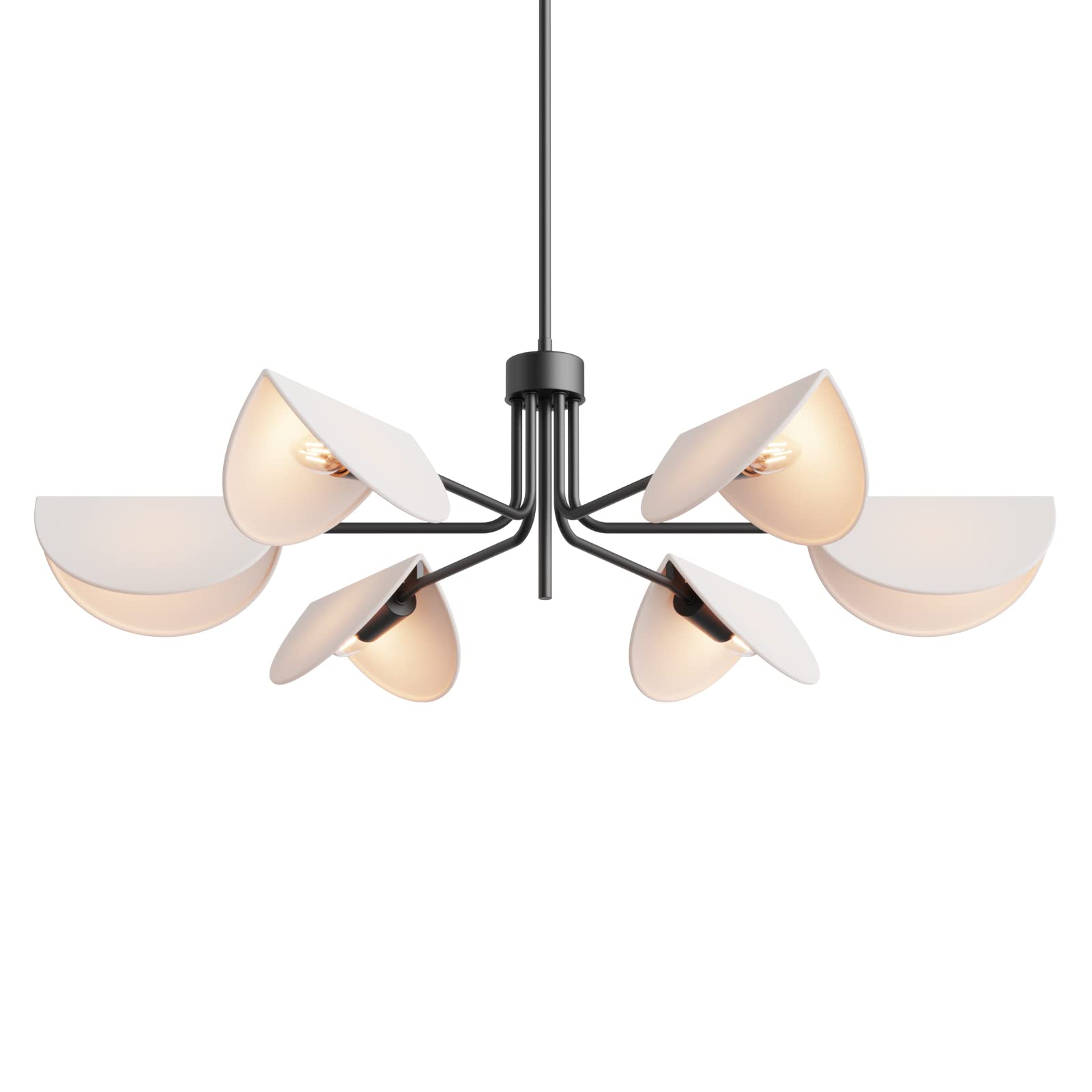 SEOL-Light 6-Light Fold White Linen Blossom Shades Chandelier with Black Metal Stems,E12,240W,35'' Dia Large;