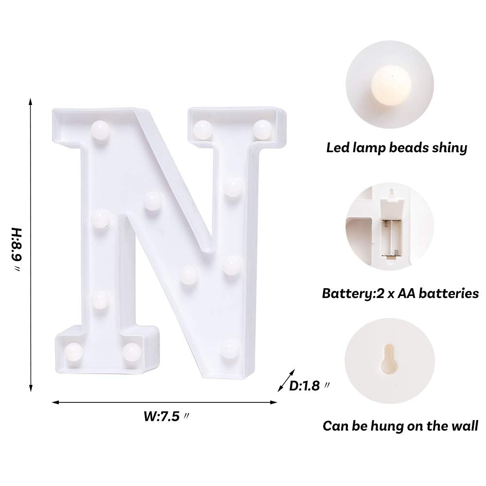 Foaky Led Letter Lights Sign Light Up Letters Sign For Night Light Wedding/Birthday Party Battery Powered Christmas Lamp Home Bar Decoration(N)