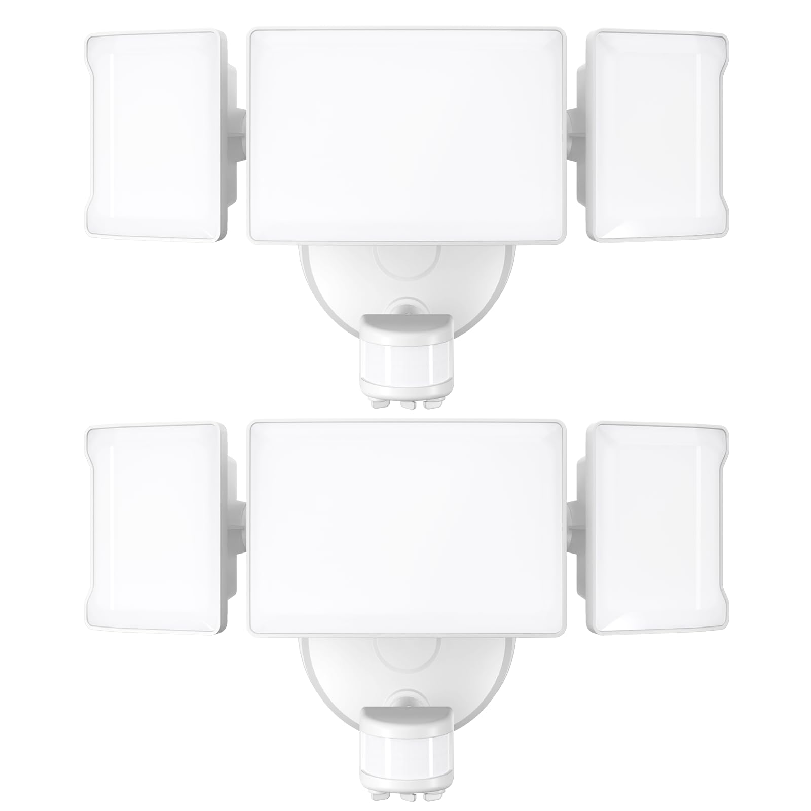 Olafus 65W Motion Sensor Outdoor Light, 6000LM, 6500K, 3 Adjustable Heads, IP65 Waterproof, 2 Pack, White, Model BDB55G