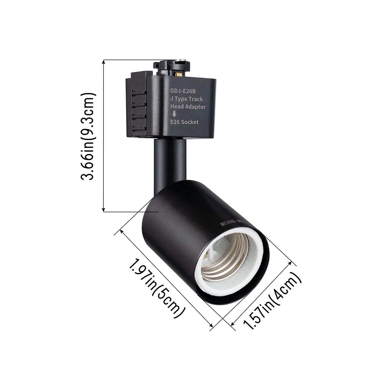 Mirrea J Type Track Lighting Head To E26 Medium Screw Base Adapter Light Direction Adjustable Pack Of 3 (Black)