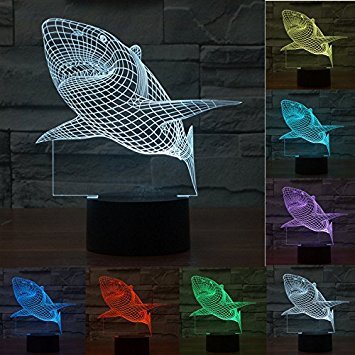 Superniudb Jaws Great White Shark 3D Illusion Led Night Light 7 Colourful Table Desk Lamp