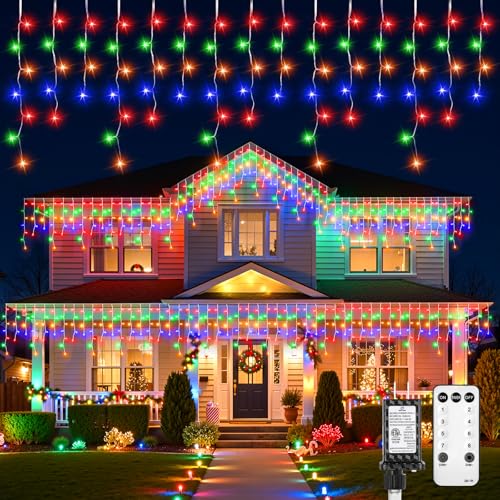 Icicle Lights Outdoor - 66 Ft 736 Led Icicle Christmas Lights With 138 Drops  8 Modes Icicle String Lights With Remote & Timer  Waterproof Fairy Lights For Roof Patio Tree House Decor  Multicolor