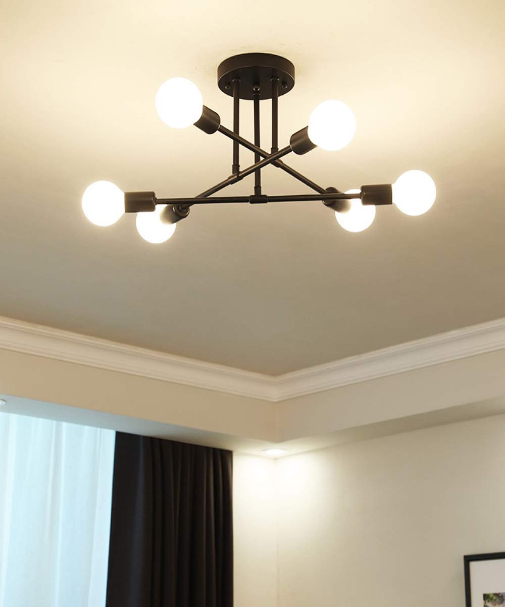 Dellemade Modern Sputnik Chandelier, 6-Light Ceiling Light, 6 Led Light Bulbs Included For Bedroom,Dining Room,Kitchen,Office (B