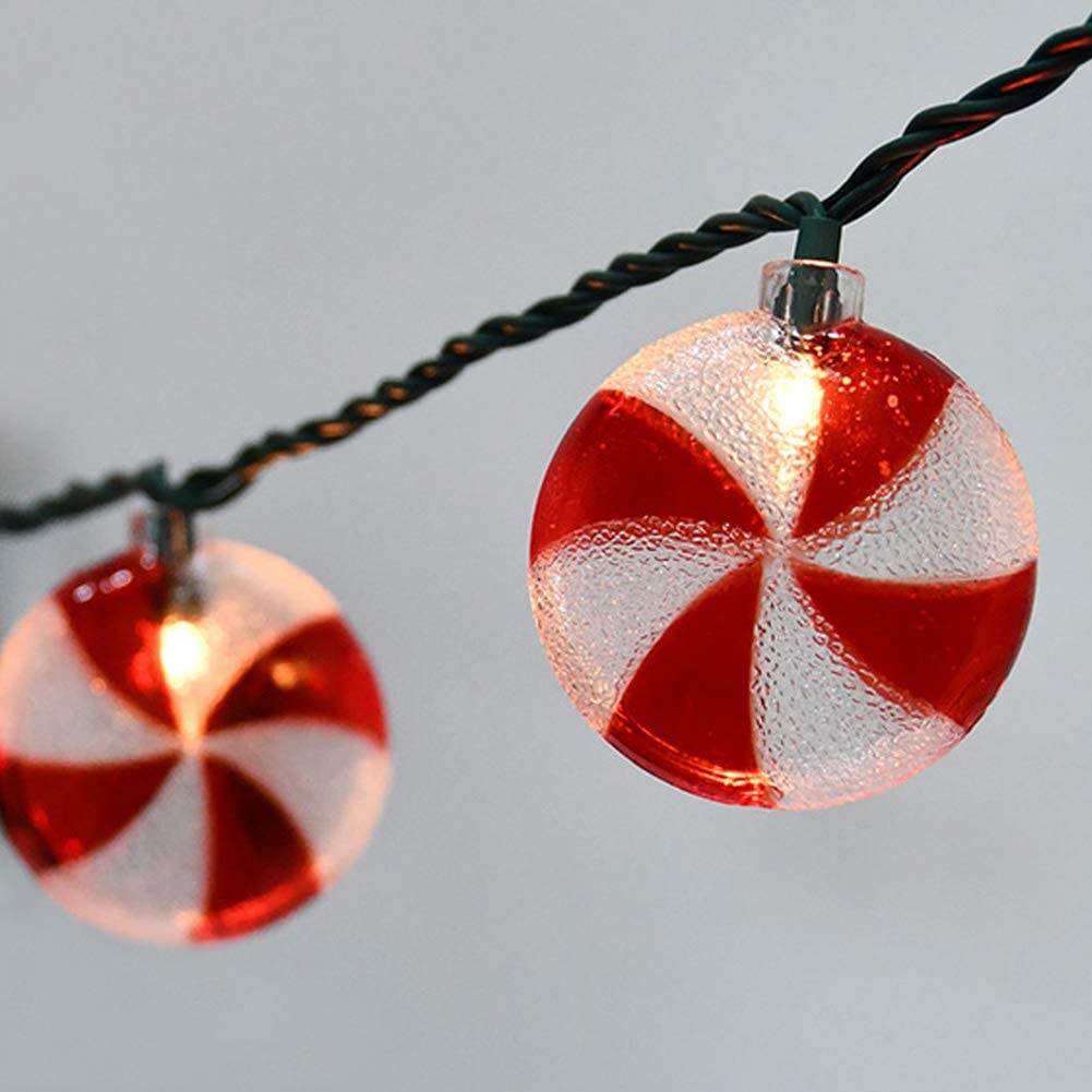 Romasaty Candy String Lights, 8.5FT Insulated Copper Wire, 10 Bulbs, Sugar Peppermints for Indoor & Outdoor Christmas Decoration