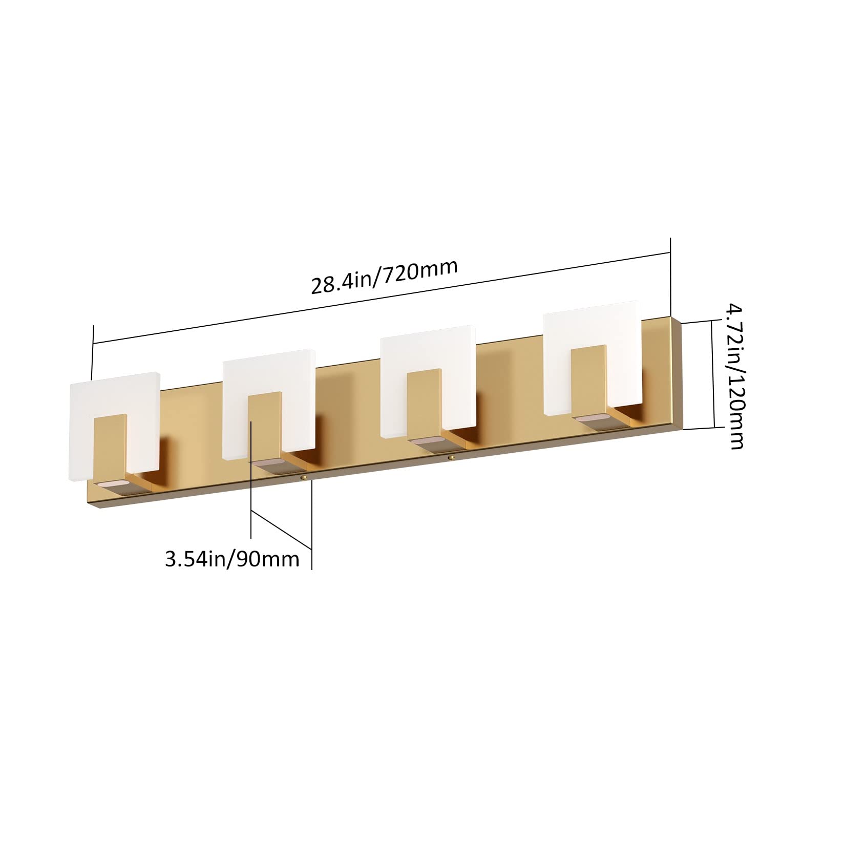 Aipsun Gold LED Bathroom Vanity Light Fixture, 4 Lights, Aluminum, Model GW-1105-4T-Gold, Modern Design, 6000K White Light