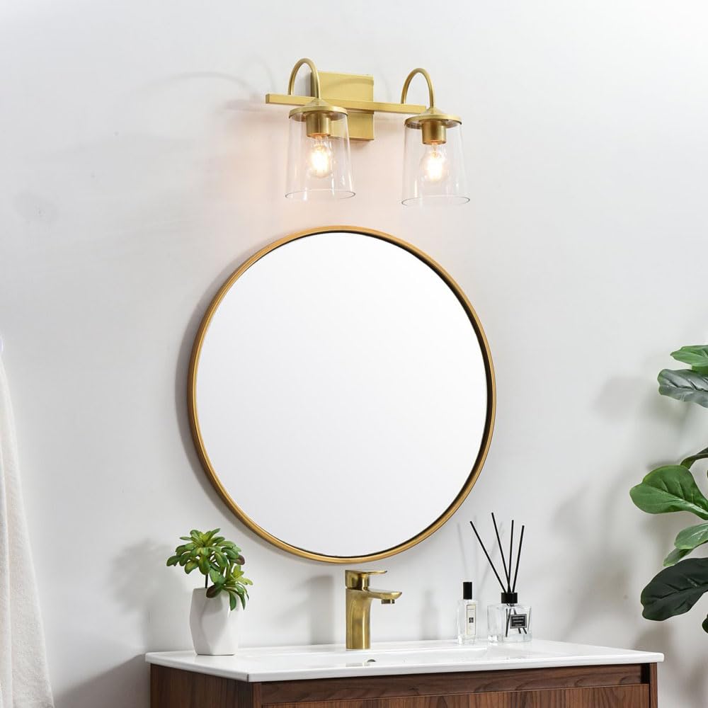 Living District Avani 2-Light Iron & Glass Bath Sconce in Brass and Clear