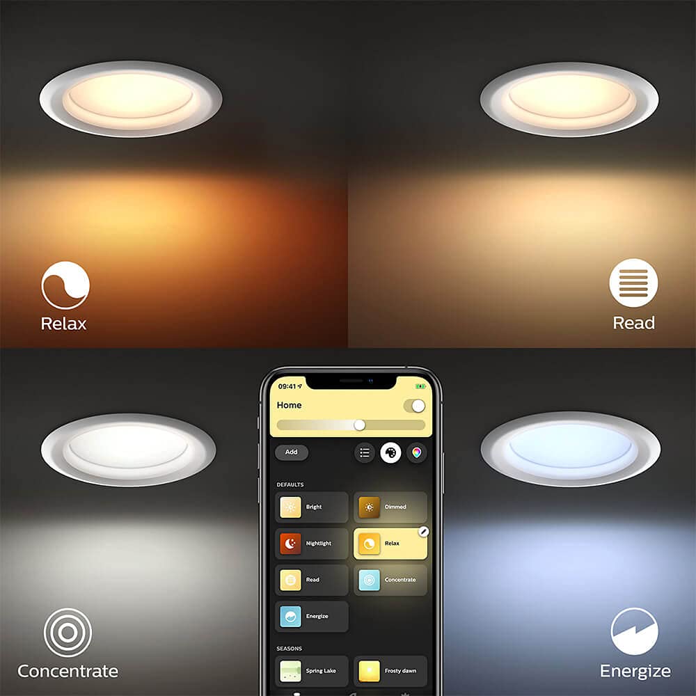 Philips Hue White Ambiance Smart Retrofit Recessed Downlight 4'', Bluetooth & Zigbee Compatible (Hue Hub Optional), Smart Ceilin