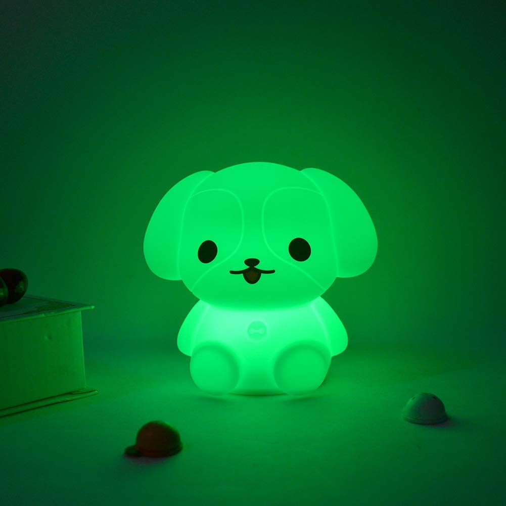 Tianhaixing LED Night Light for Kids, Cute Dog Design, Rechargeable, RGB Colors, Touch-Control & Remote, White, Model THX855