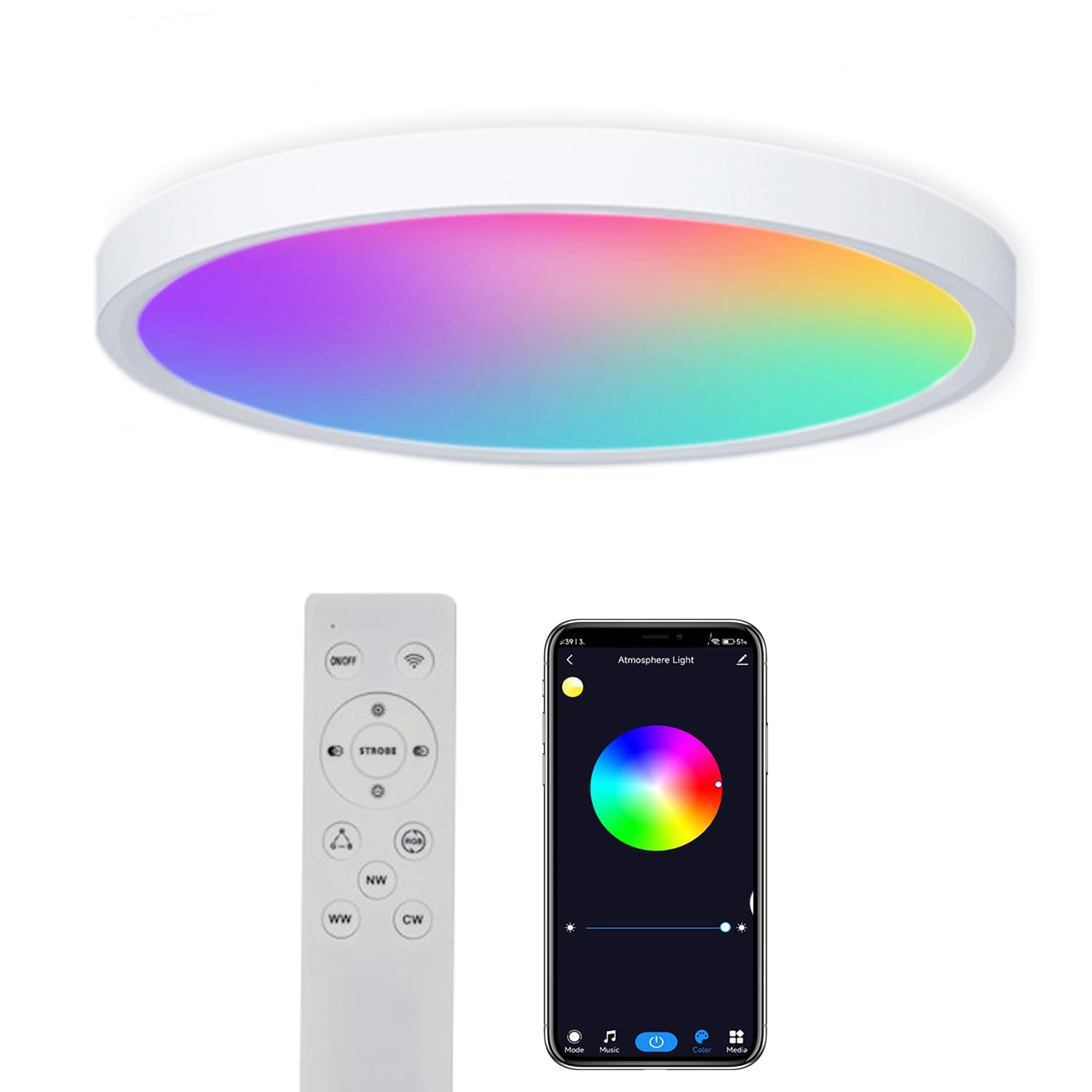 DoHome Smart LED Ceiling Lights RGBCW Color Changing Ceiling Light Compatible with Alexa Google Home Flush Mount Ceiling Lamp 24