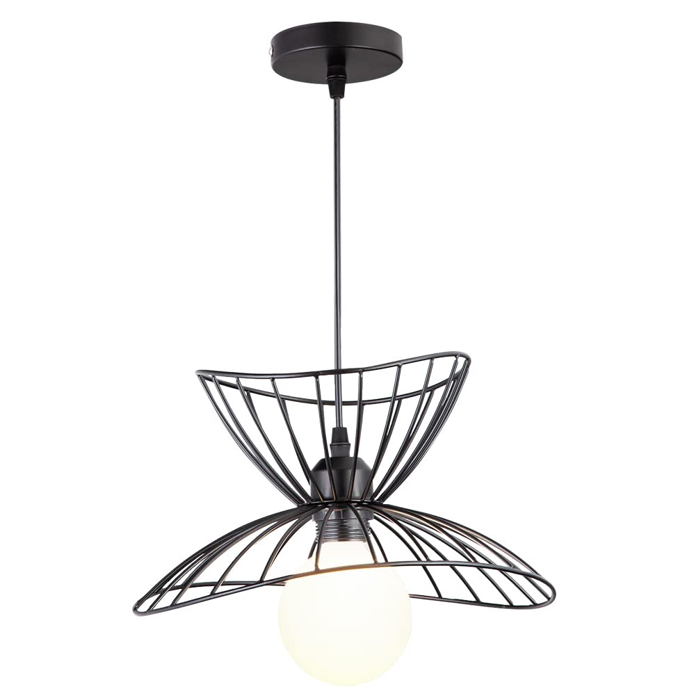 Mxsaoud Retro Black Pendant Light, Adjustable Modern Fixture, Industrial Style, 30cm, Model MX-35Cage-US-FBA