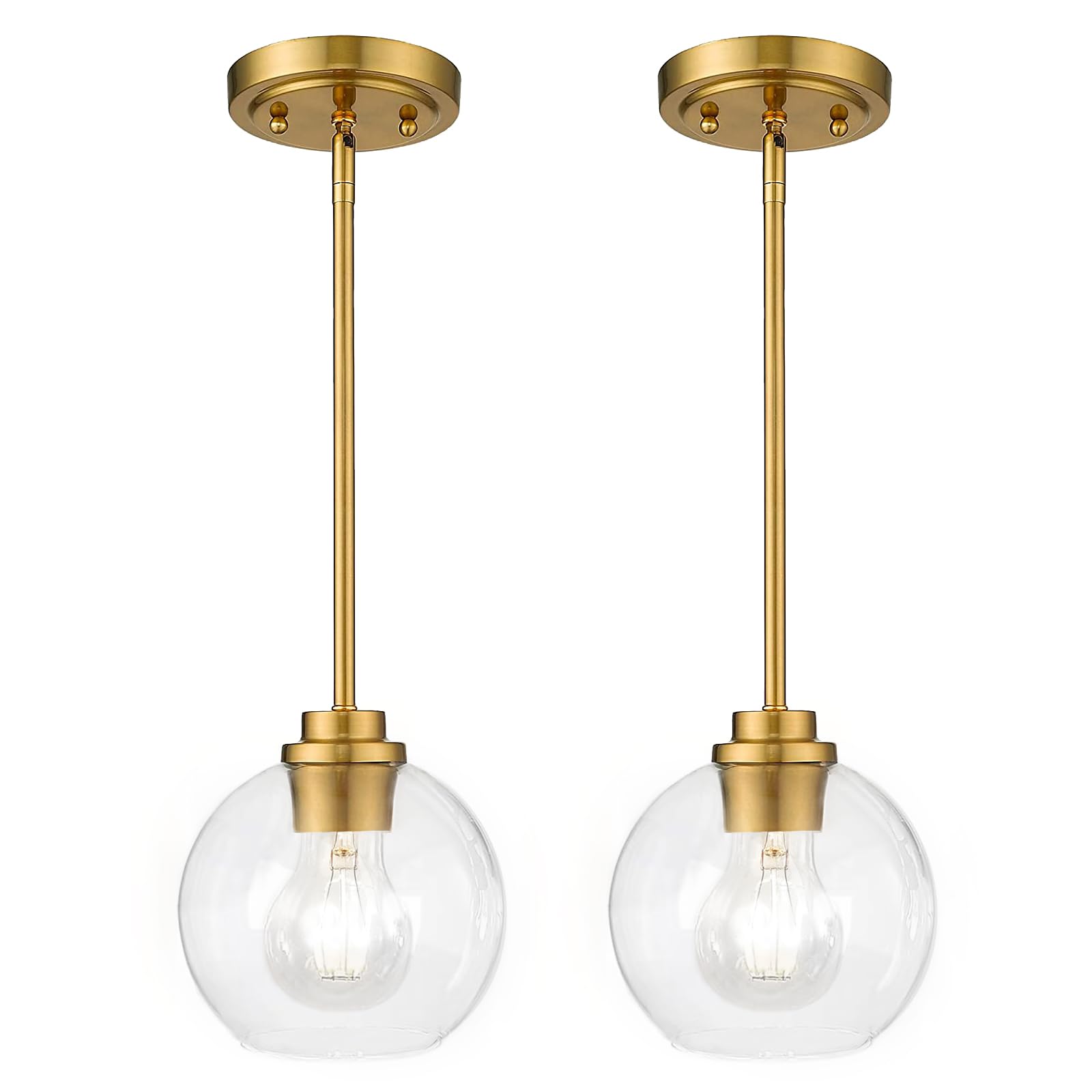 OUVR Gold Pendant Light Fixtures,Pendant Lights Kitchen Island with Adjustable Hanging Pole Ceiling for Kitchen Island, Dining R