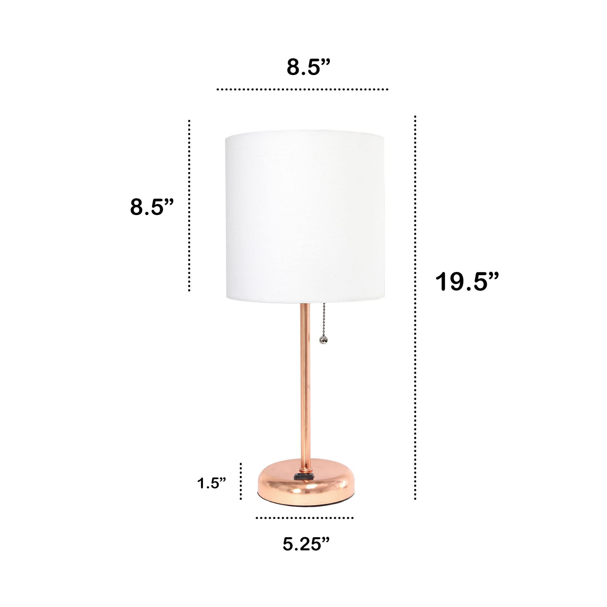 Creekwood Home Rose Gold Contemporary Bedside Lamp With White Shade, 19.5&quot; Metal Table Lamp