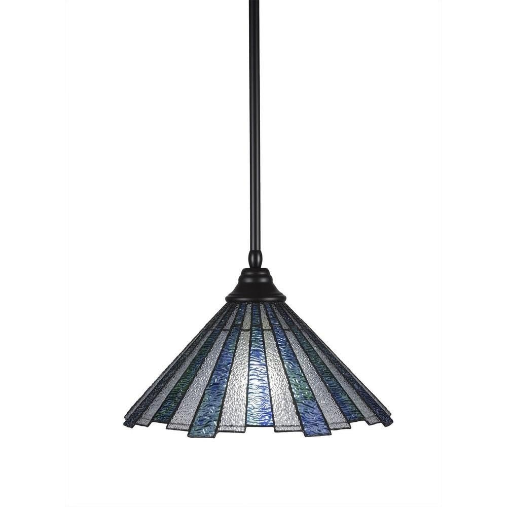 Toltec Lighting 26-Mb-932 Stem Hung Pendant With Sea Ice Glass, 16&quot;, Matte Black