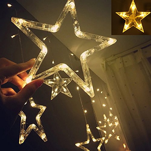 Twinkle Star 12 Stars 138 Led Curtain String Lights, Window Curtain Lights With 8 Flashing Modes Ramadan Decoration For Christmas, Wedding, Party, Home Decorations,Warm White