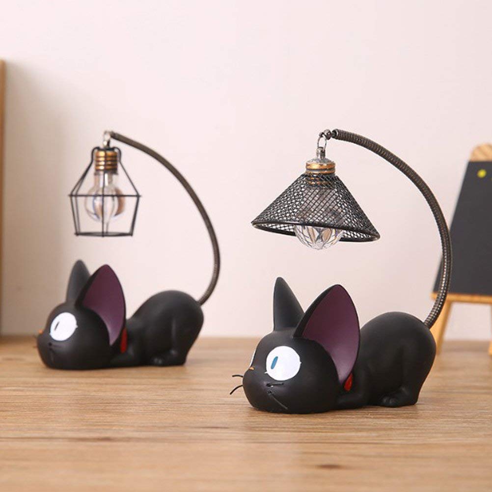 Resin Cat Design Lamp Creative Night Light Table Bedside Lamps For Reading (Iron Wire Lampshade,3.1 X 4.7 X 6.7Inch)