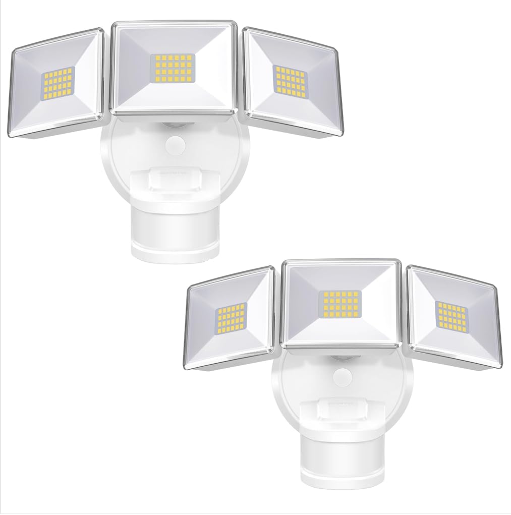 OREiN 2 Pack Motion Sensor Outdoor Lights, 4500LM/30W and 180?/50FT Big Motion Sensor, Dusk to Dawn Flood Lights Outdoor IP65 Wa