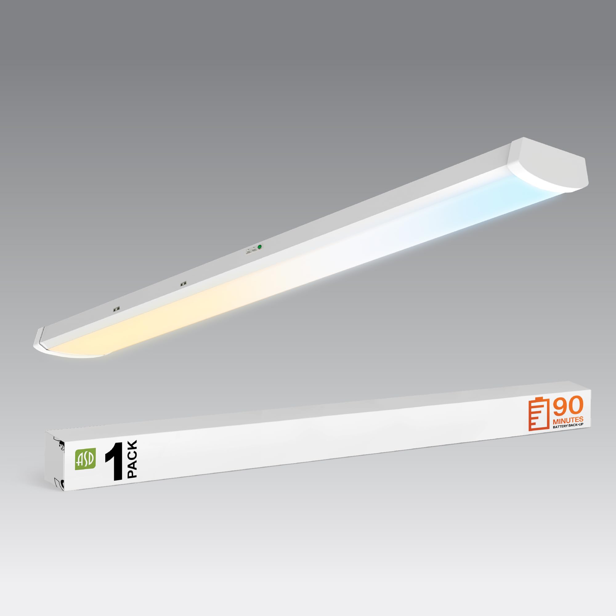 ASD 4ft LED Wraparound Light with Emergency Battery Backup - 32-48W 5583LM LED Shop Lights for Garage & Office - 3500K-5000K Adj