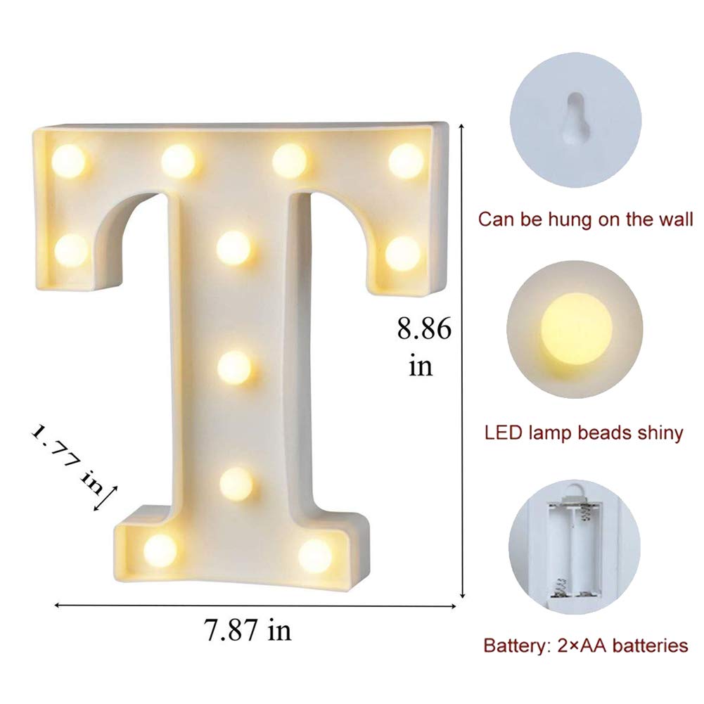 MUMUXI Light Up Letters - Battery Powered Marquee Decoration for Weddings, Birthdays, and Christmas - Color T - Made of Acrylonitrile Butadiene Styrene