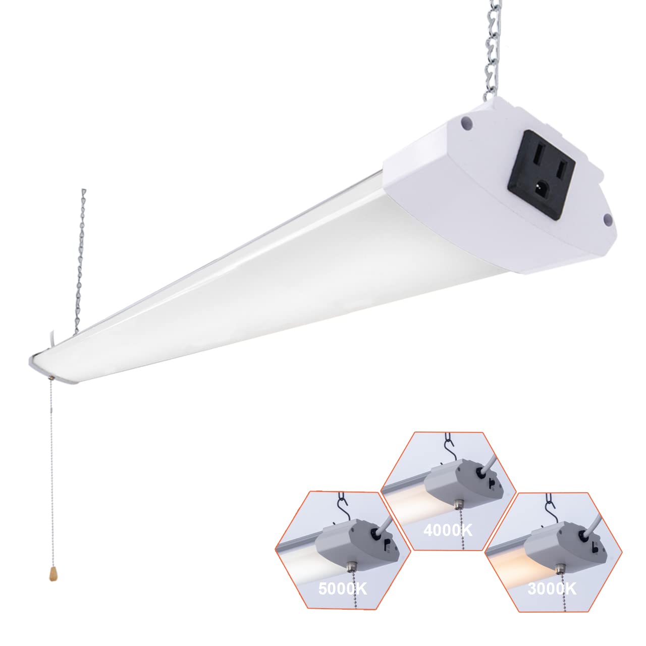 HOLDWILL LED Shop Light 4FT 48W Linkable Integrated Ceiling Fixture, Daylight White, Aluminum, Model HWTLSL-4FT48W