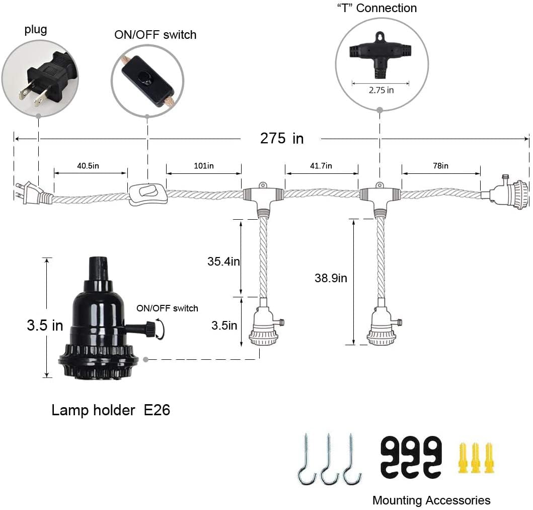 Alaislyc 3-Light Plug-In Pendant Light Kit With 22 Ft Hemp Rope - Farmhouse Hanging Lamp