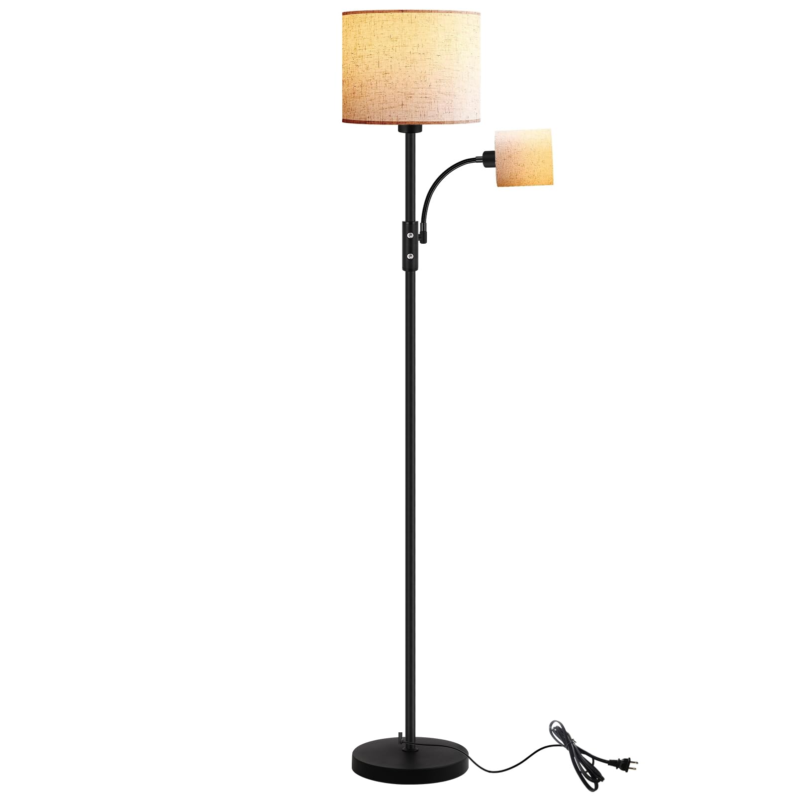 Floor Lamps for Living Room, Modern Floor Lamp with Reading Lamp, 62'' Tall Standing Lamp, Beige Lampshades, Simple Pole Lamps f