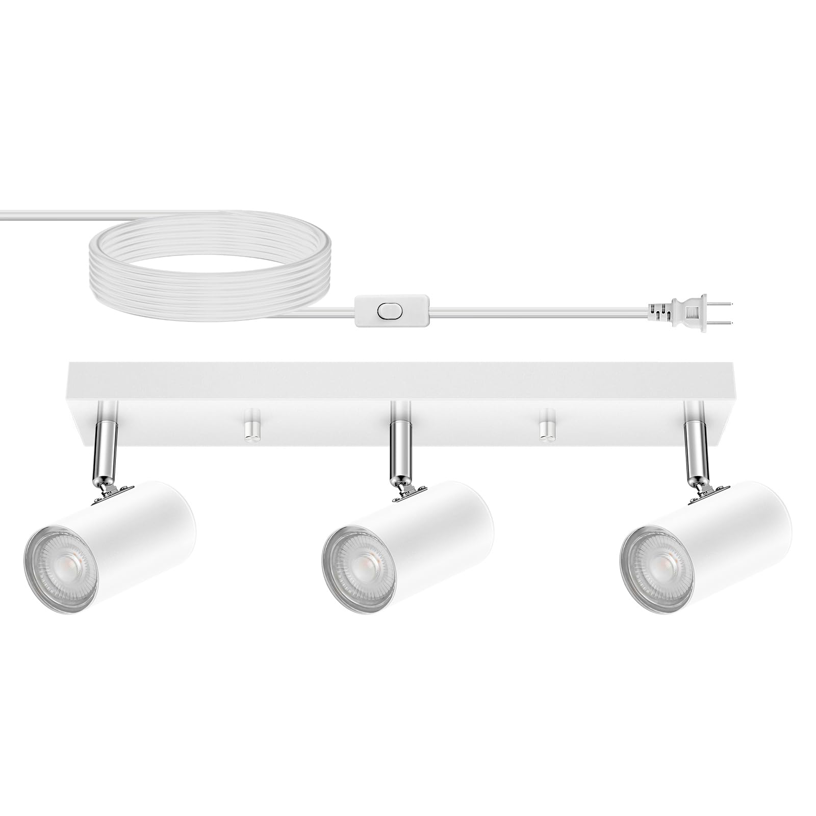 AUQUEE 3 Light Track Lighting Kit,White 3 Way Flexible Plug in Ceiling Spotlight,Industrial LED Wall Light for Kitchen Cabinet G