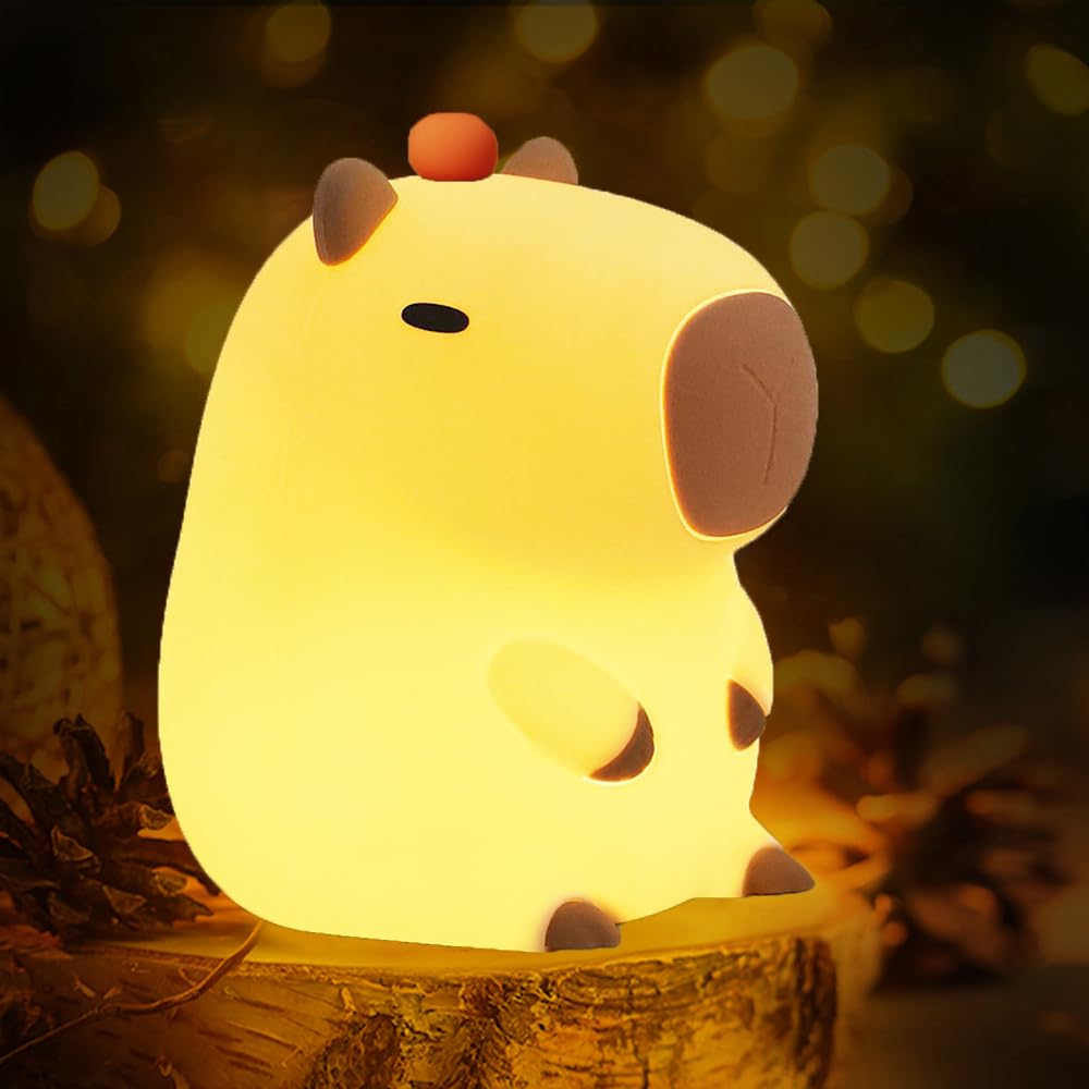 Kangten Chen Capybara Little Night Light For Kids, Portable Usb Rechargeable Animal Lamps Touch Control Lamp, Silicone Night Light With Timing Function,Children'S Christmas Gifts
