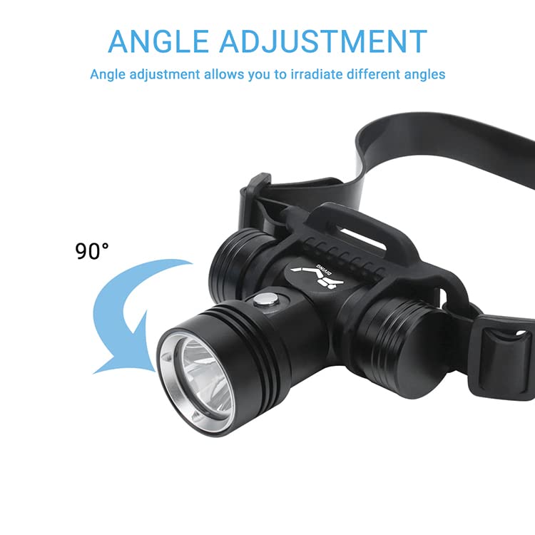 BORUIT B14 Diving Headlamp - Rechargeable, IPX8 Waterproof, 3 Light Modes, Black, 60M Underwater Use