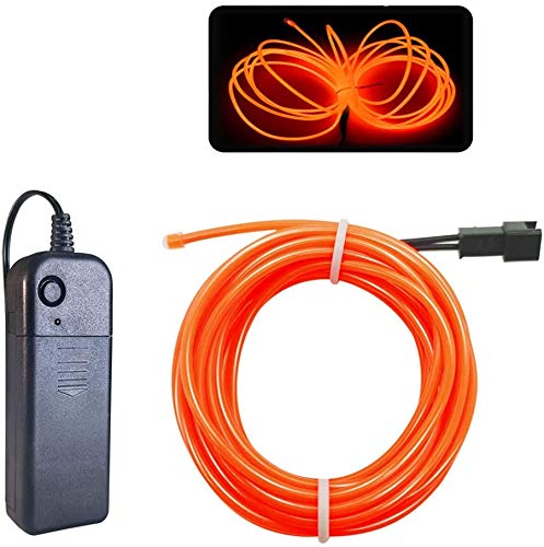 MaxLax EL Wire Neon Lights Strip, 10M/32.8FT, Orange Portable Battery Pack, 360° Cuttable Rope Lights for Parties & DIY Decoration