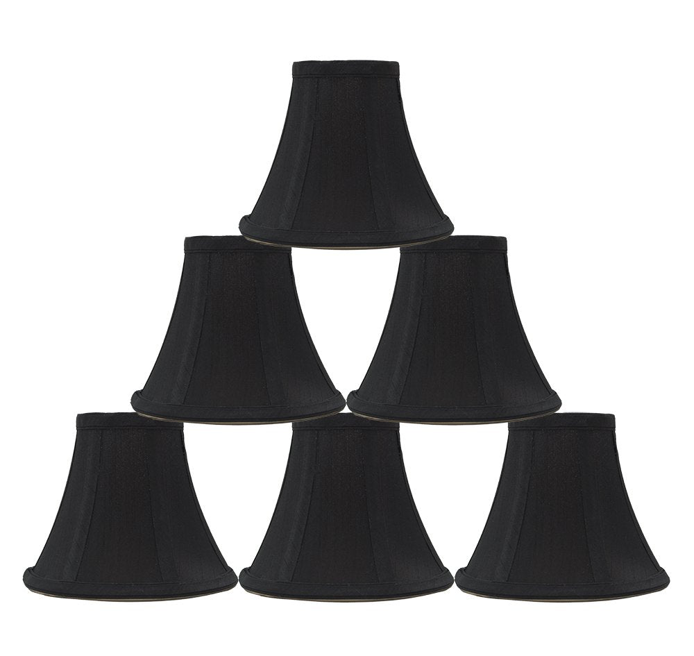 Urbanest Set of 6 Black Silk Bell Chandelier Lamp Shade, 3-inch by 6-inch by 5-inch, Clip-on