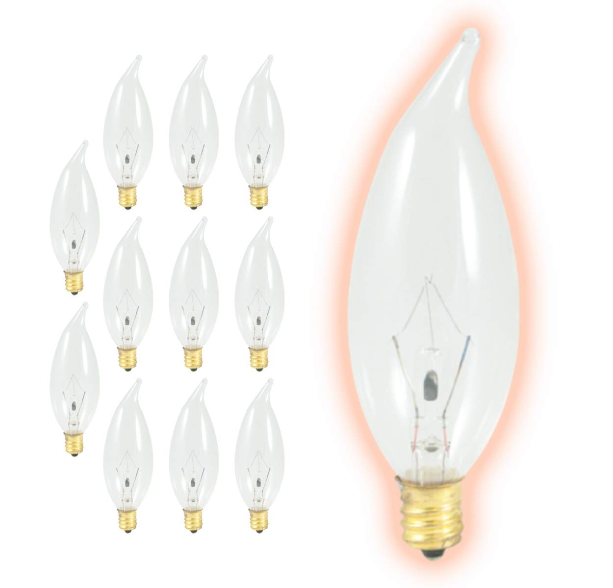 GoodBulb 15-Watt Incandescent Flame Tip Light Bulbs, Dimmable, 100 Lumens, 12 Count, Clear Flame Finish