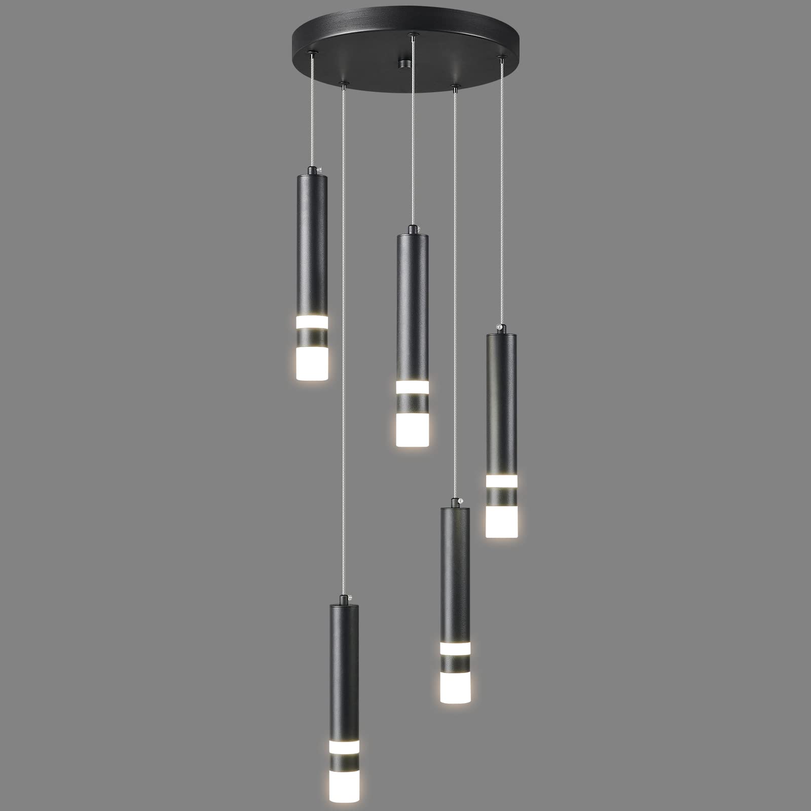 Liangmh 5-Light Dimmable Led Pendant Light Fixture - Modern Black Kitchen & Dining Lighting