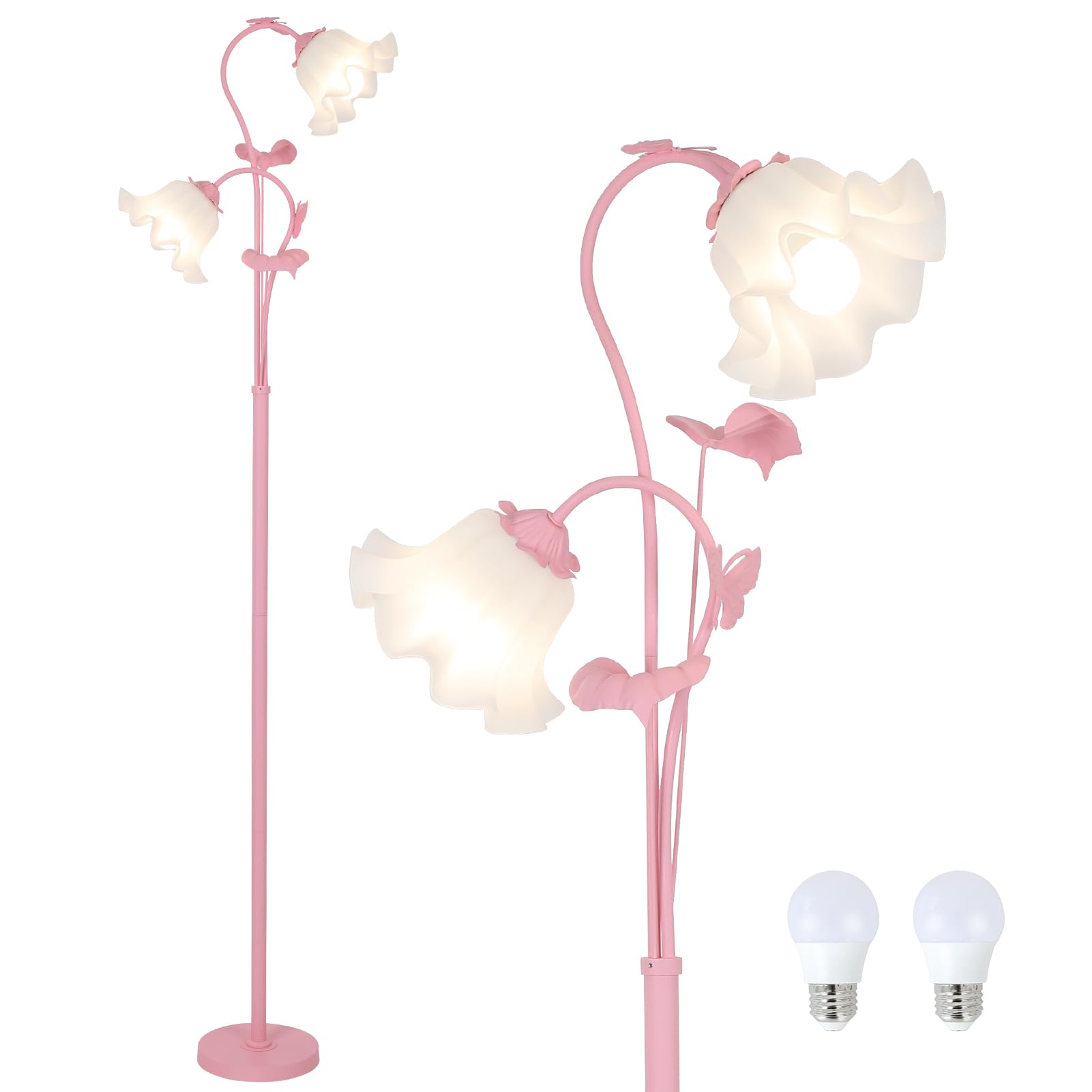 Hmvpl Pink Flower Floor Lamp, Floral Standing Lamp With 2 Led 5W Blubs, Foot Switch, Modern Corner Tall Lamp With Acrylic Shade,