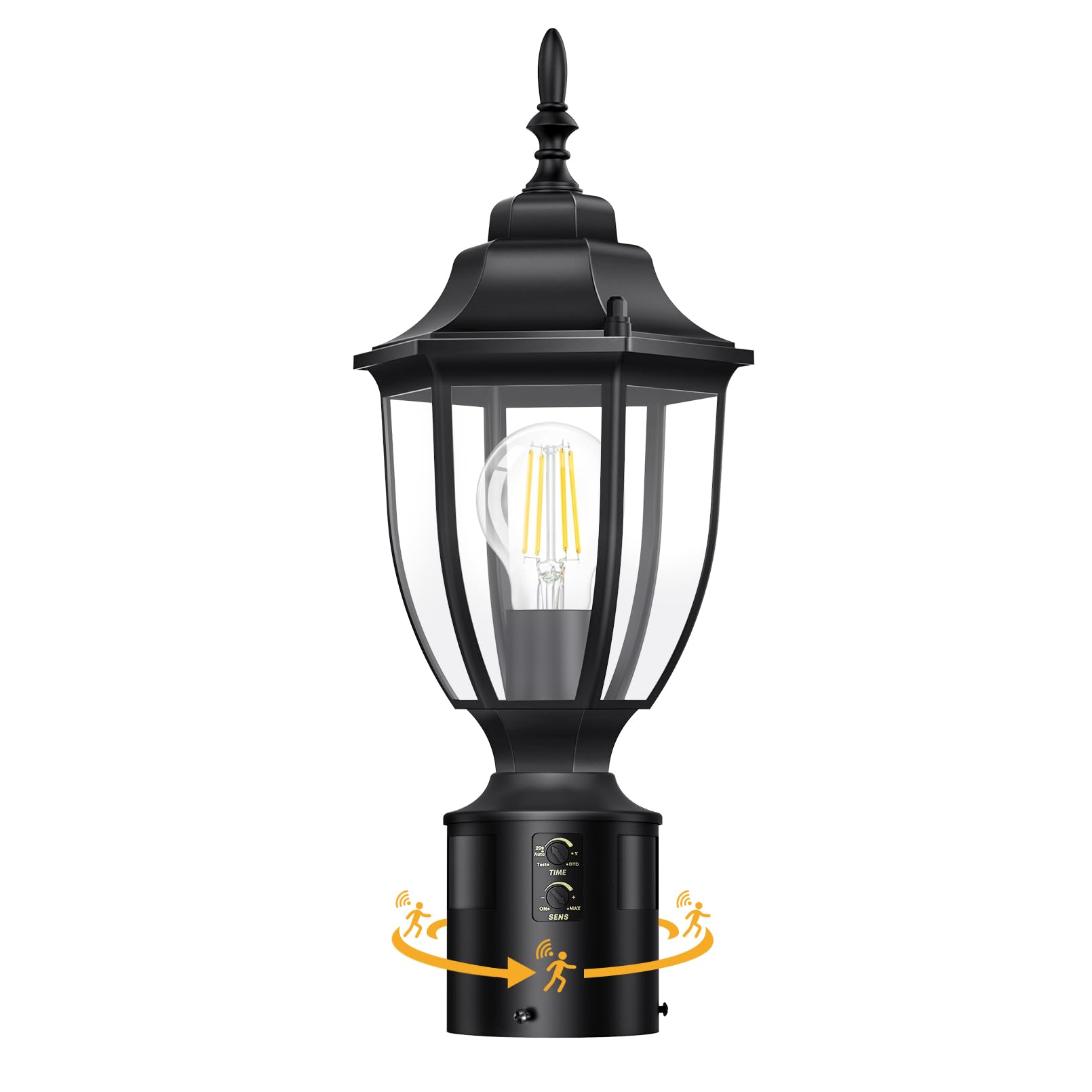 Lamomo Motion Sensor Outdoor Post Light, Aluminum Waterproof Lamp, Dusk to Dawn, 1 Pack, Black