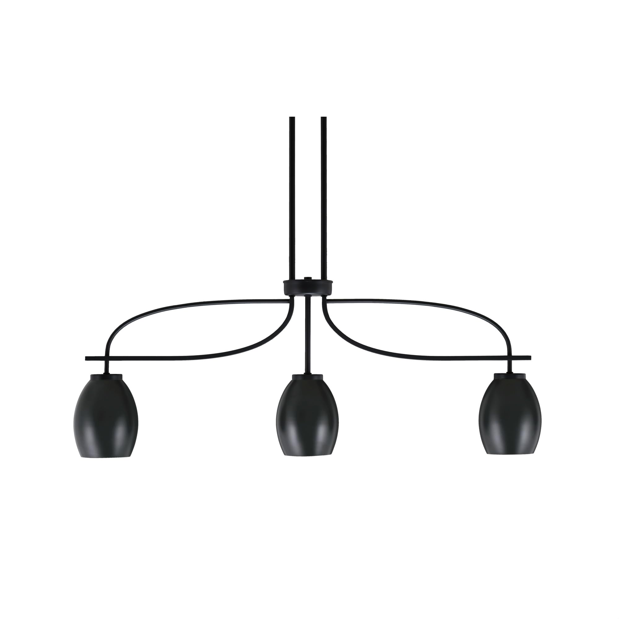 Cavella 3 Light Island Light Shown in Matte Black Finish with 5&quot; Matte Black Oval Metal Shades