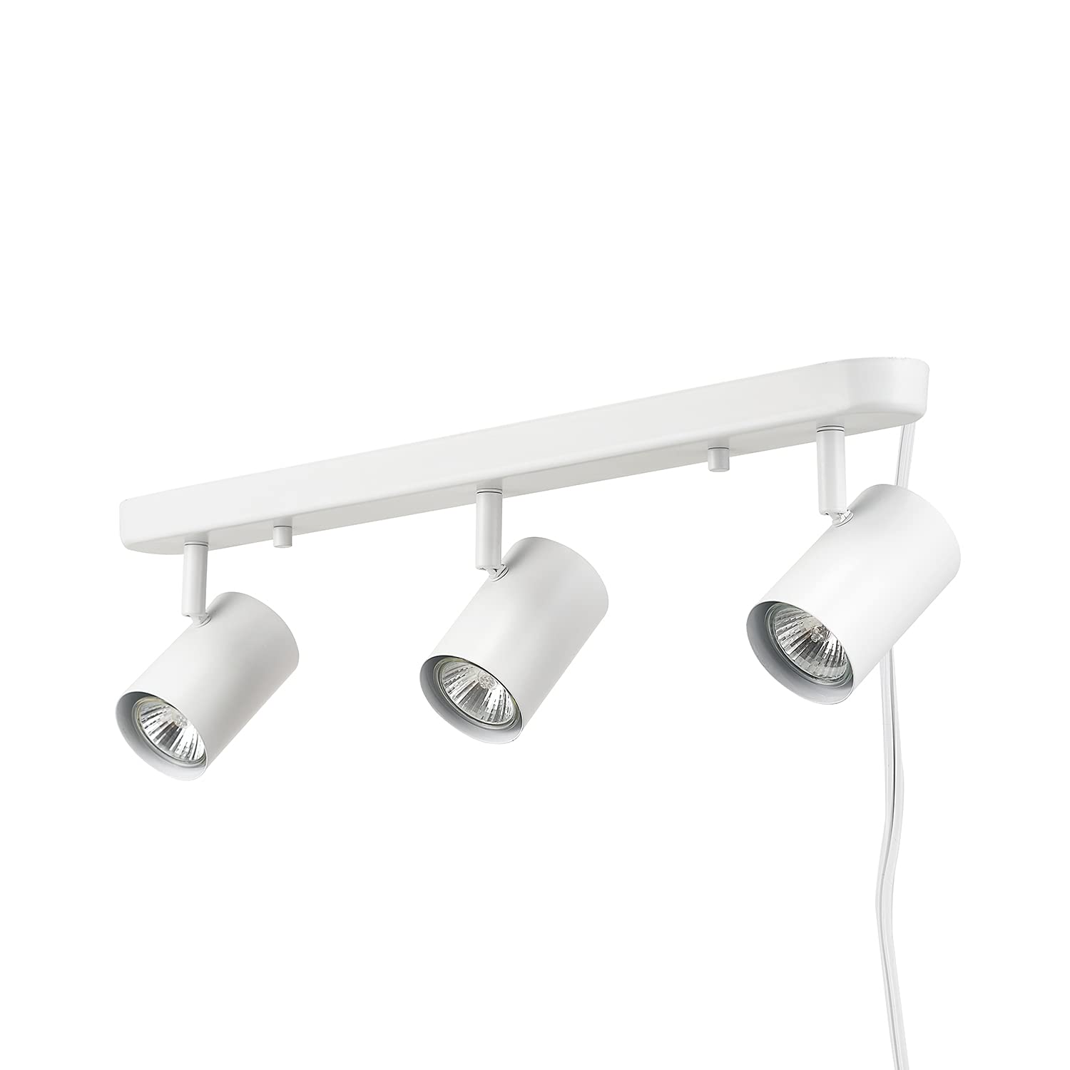 Globe Electric 60024 3-Light Plug-in Track Lighting, Matte White, Metal, 15ft Cord, In-Line Switch, Suitable for Kitchen, Bathroom, Dining Room