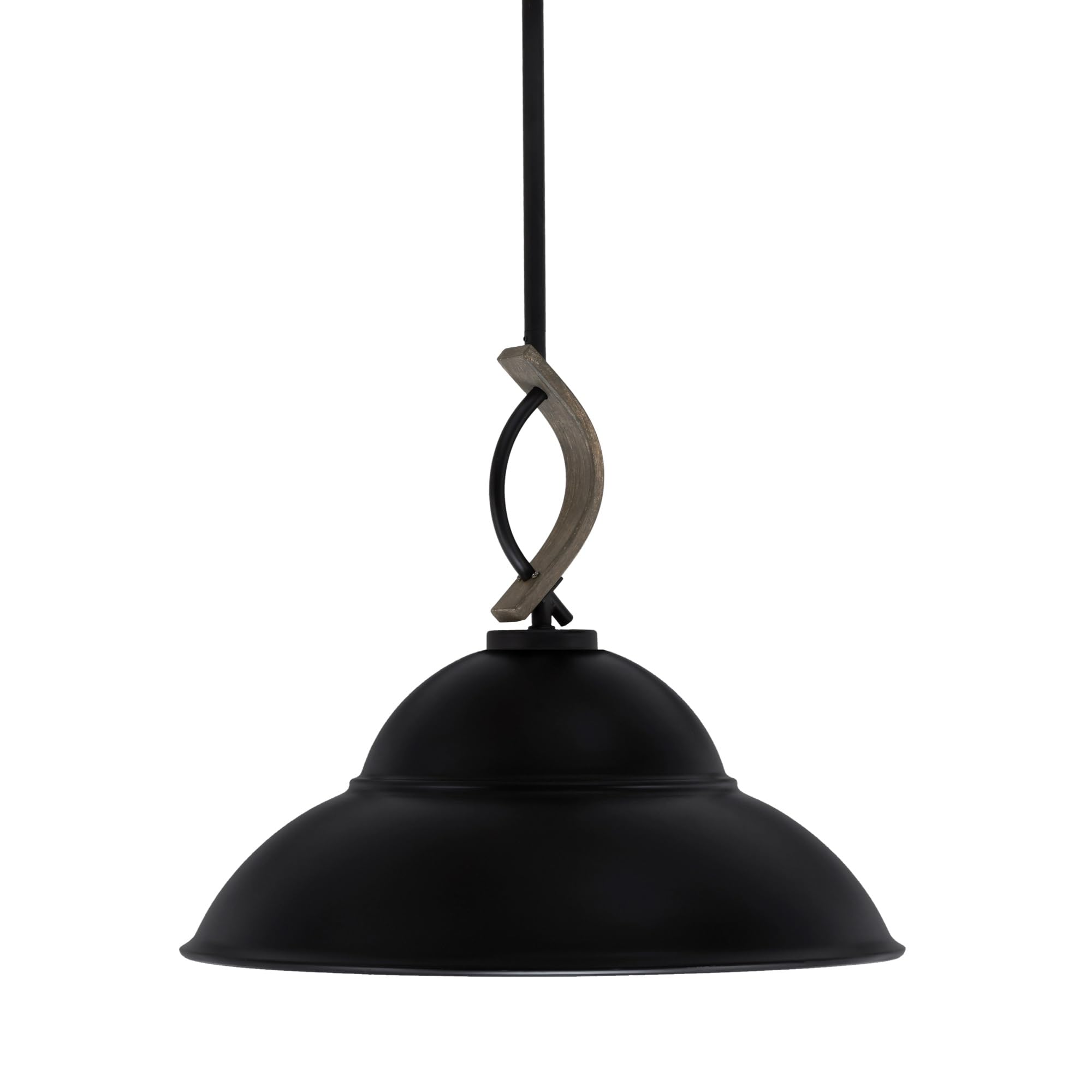 Toltec Lighting Monterey Stem Hung Mini Pendant, Matte Black, Distressed Wood-Look Metal, 16in Double Bubble Shade