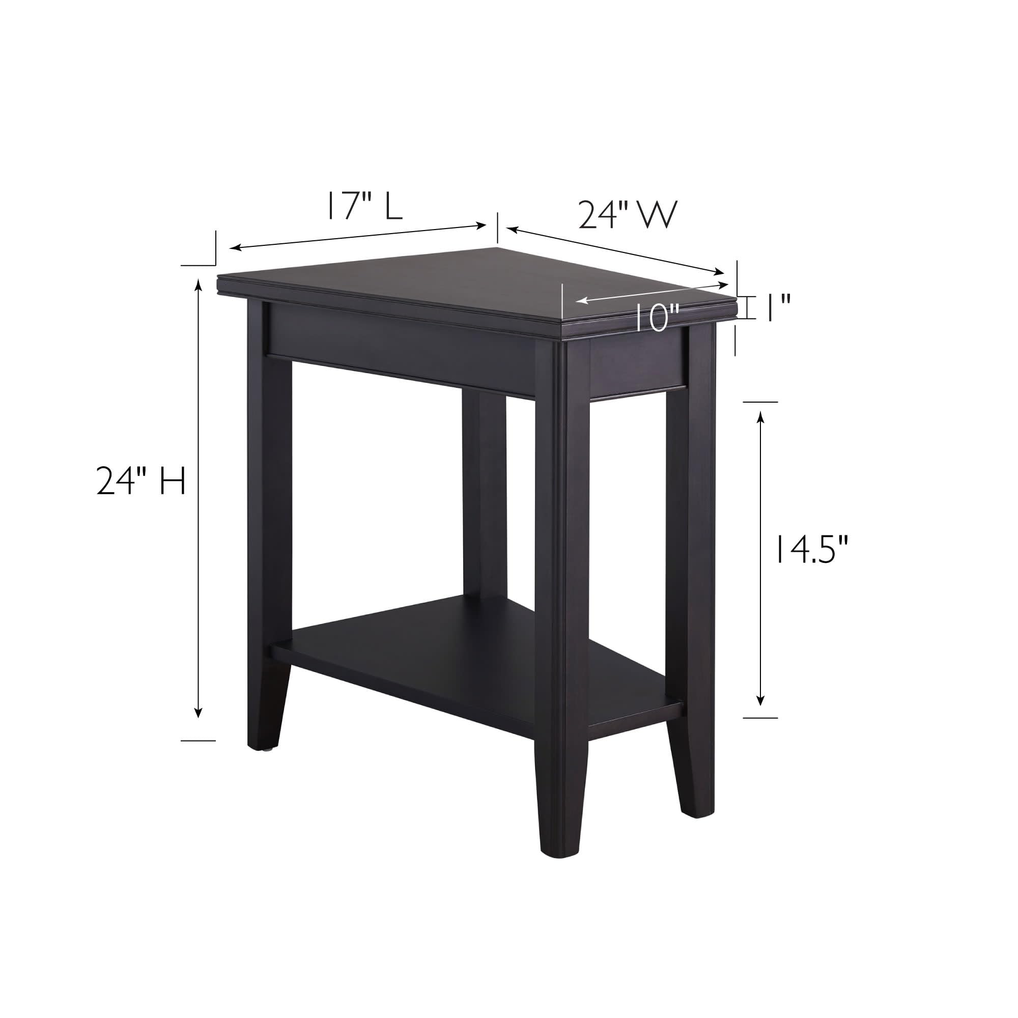 Leick Home Laurent End Table, Solid Wood, Narrow Wedge Shape, Bottom Display Shelf, Easy-Assembly, For Living Room/Bedroom, Blac