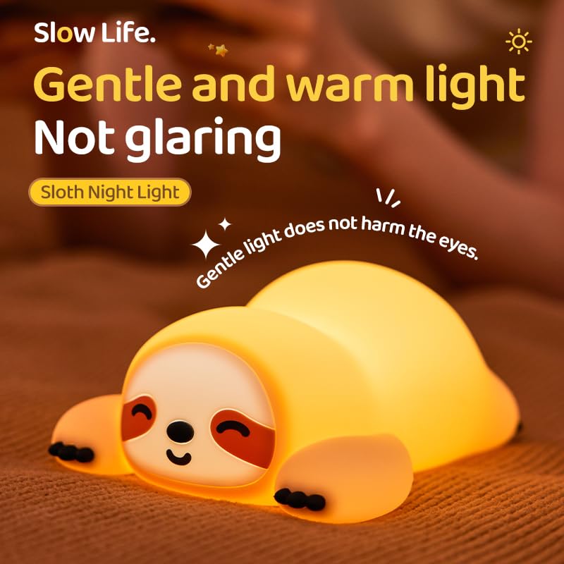 Atsui Sloth Night Light  Led Squishy Novelty Animal Lamp  Food Grade Silicone  3 Level Dimmable  Breastfeeding Nursery Nightlight For Room Decor  Funny Gifts Stuff For Boys Girls Baby Children