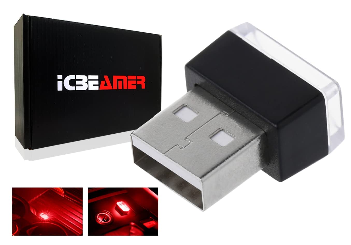 Icbeamer 1 Pc Red Color Led Universal Usb Interface Plug-In Miniature Night Light Auto Interior Trunk Ambient Atmosphere