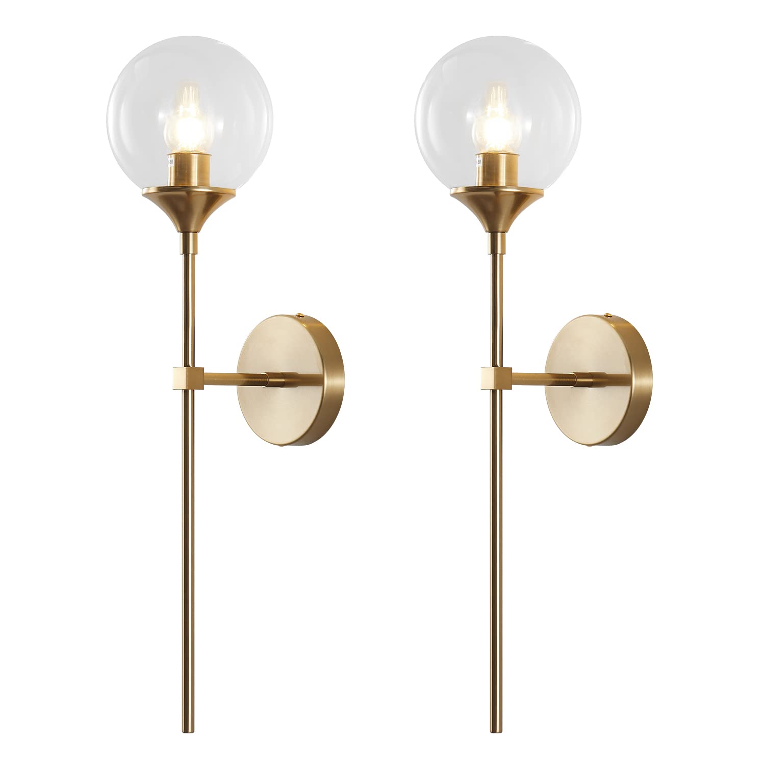 KCO Lighting Gold Globe Wall Sconce Mid Century Modern Glass Wall Light Fixtures Bathroom Mirror Vanity Wall Lamp Set of Two for