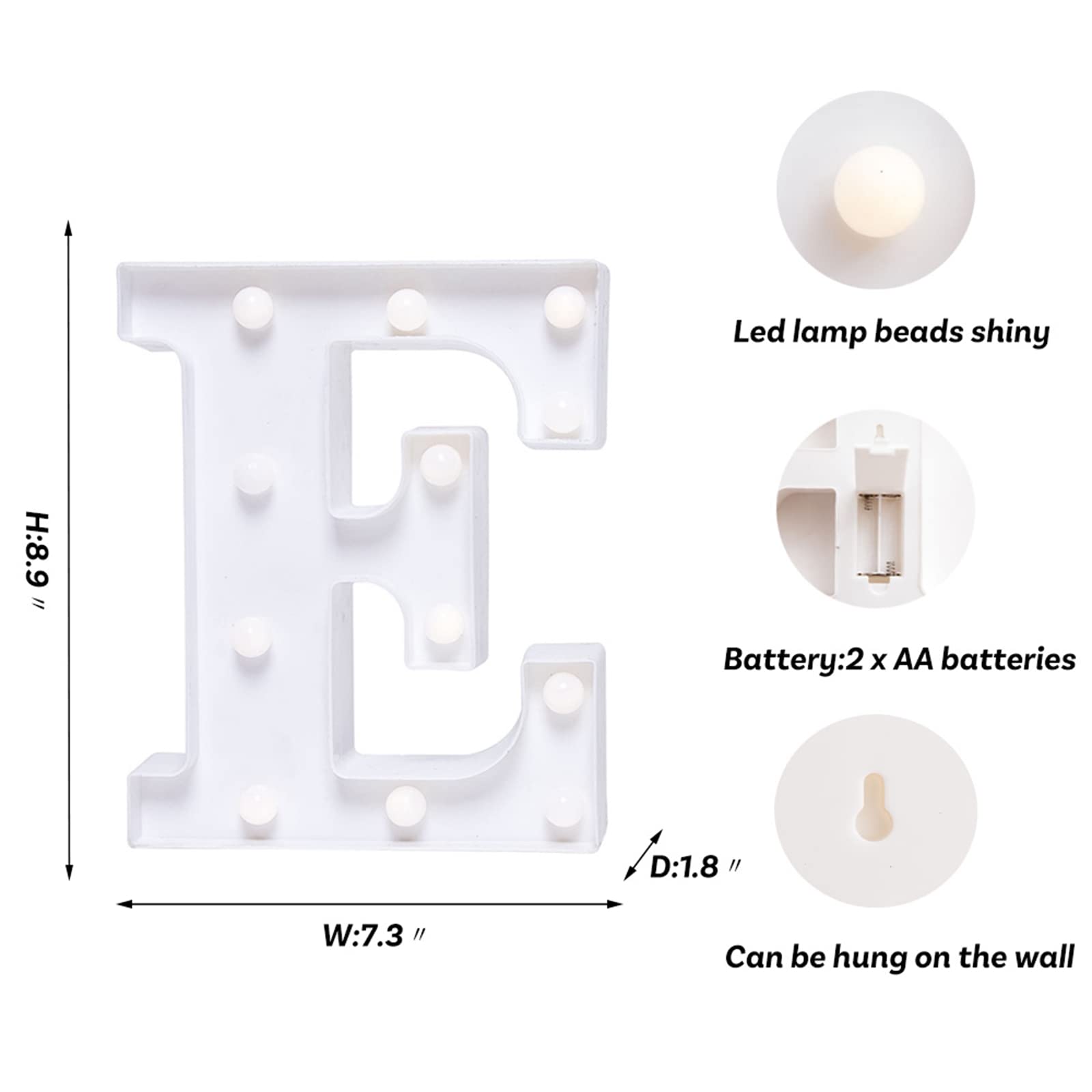 Foaky LED Letter Lights Sign - Battery Powered Night Light for Wedding/Birthday Party - Plastic - Color E