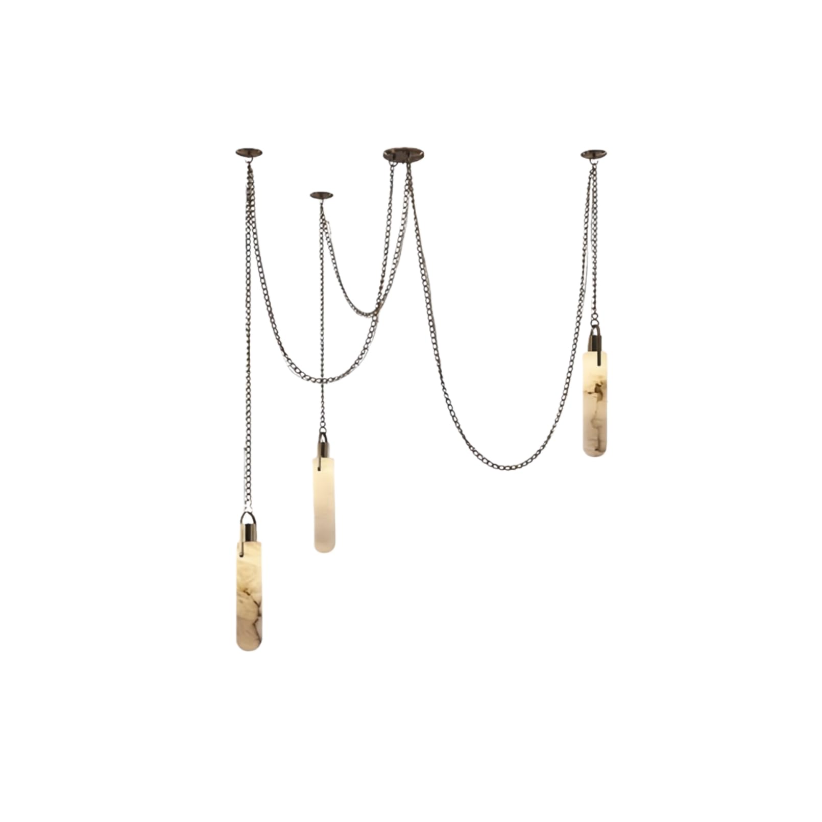 RUIBO Alabaster 3 Light LED Multi-Drop Hanging Pendant Lighting,Cylinder Natural Marble Multi Light Pendant Lights,Living Dining