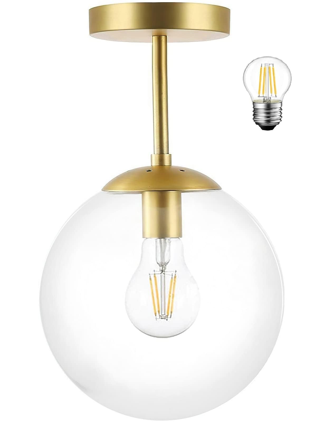 Koko&Yukina Mid Century Modern 1-Light Globe Ceiling Light, Clear Glass & Gold Brass Finish